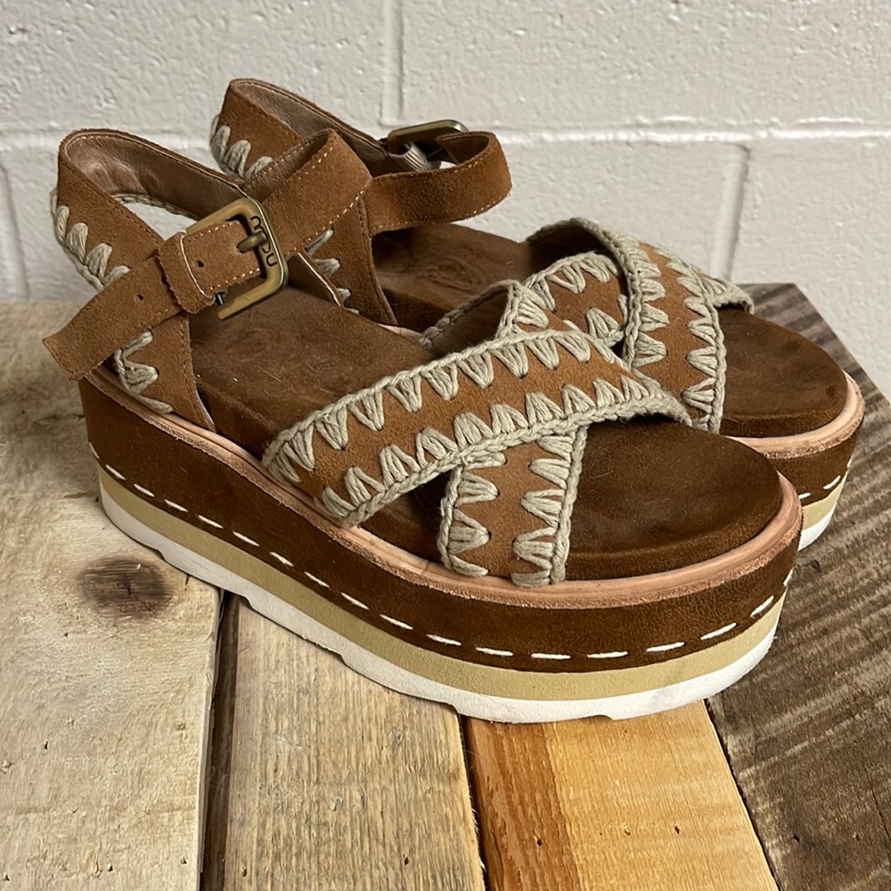 Mou Brown and Cream Platform Sandals